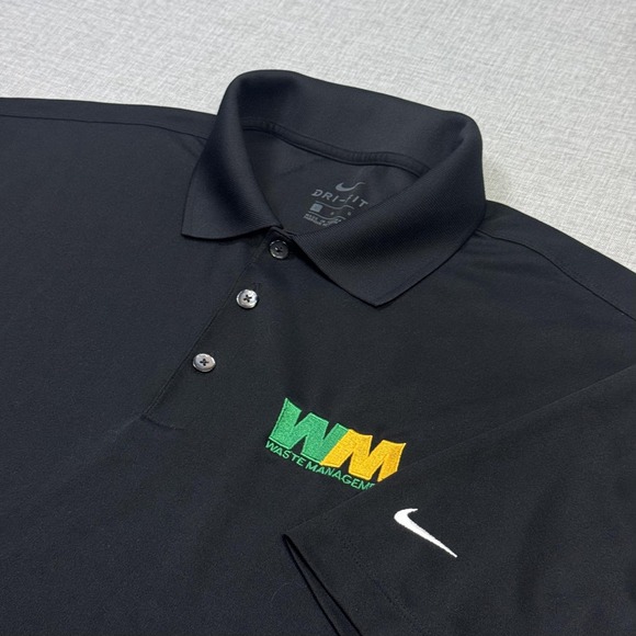 Nike Waste Management Golf Polo Shirt Mens Large Black Dri-FIT Embroidered Logo